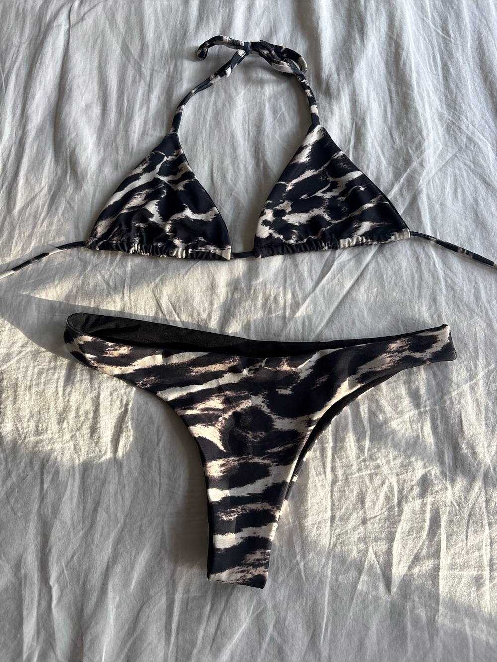 Wanderlust Black & Cream Leopard Animal-Print Triangle Bikini